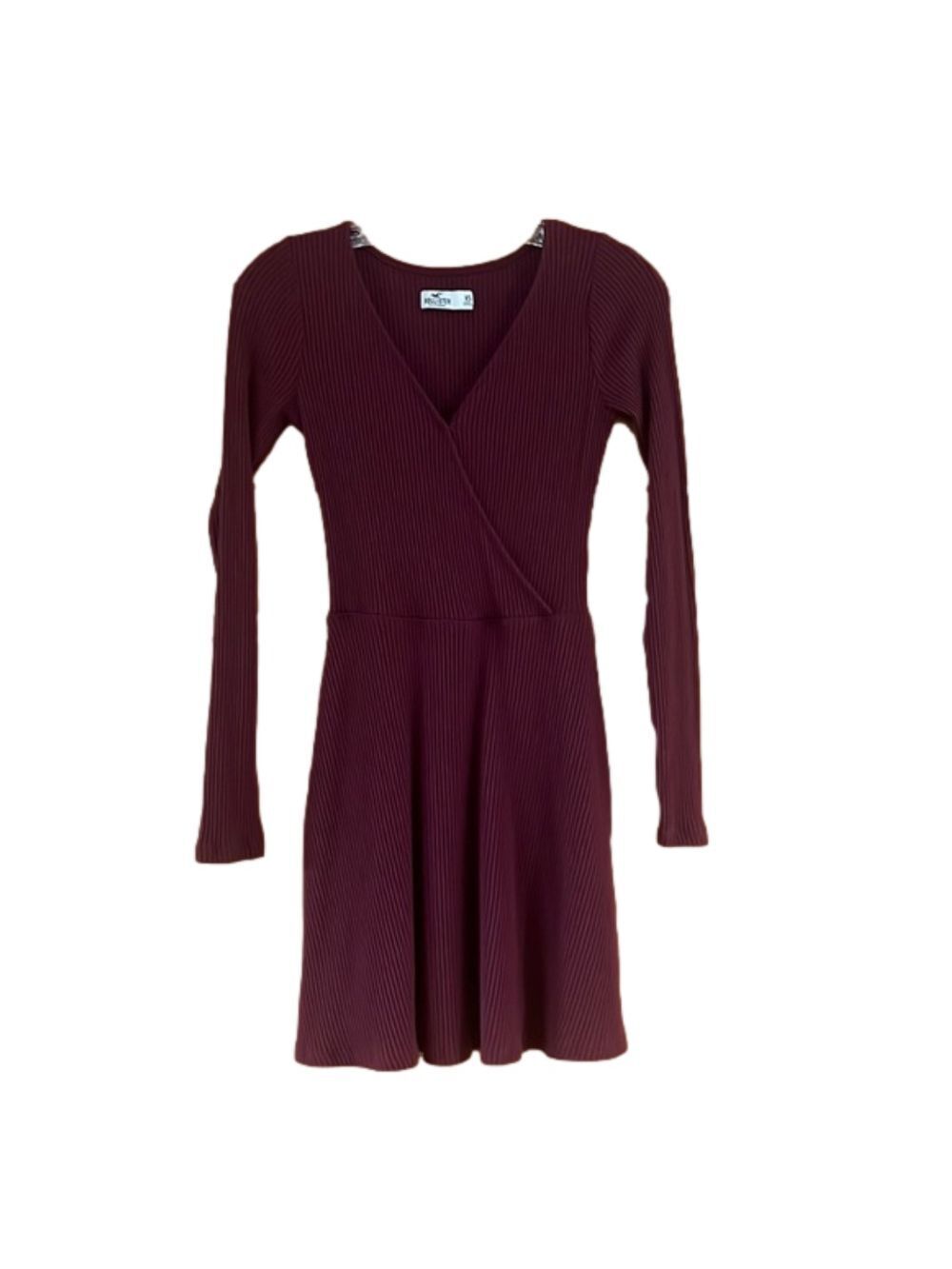 Hollister Cranberry Red Ribbed Long Sleeve Dress - Picture 1 of 4